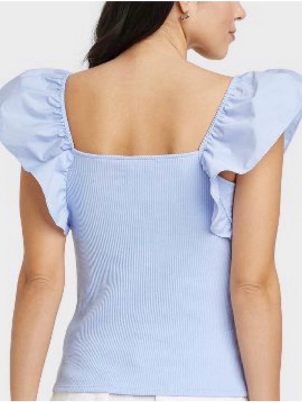 a new day Light Blue Ribbed Square-Neck Tank with Ruffle Cap Sleeves